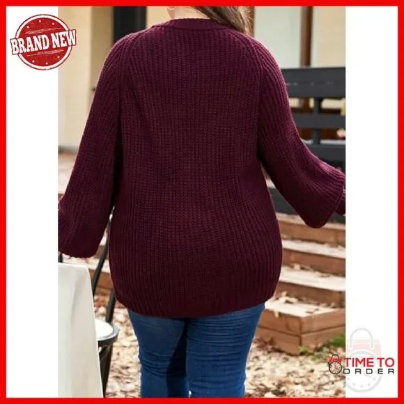 Plus Size Chunky Knit Cardigan Open Front Button Down Sweater - Picture 3 of 8